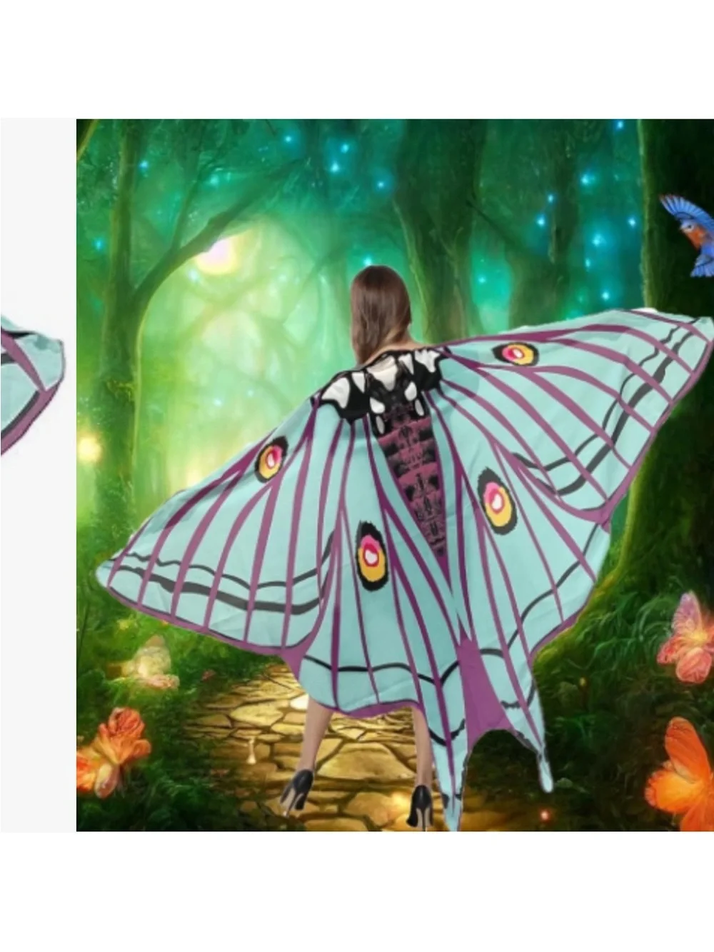Lavender Aqua Blue Luna Moth Summer Festival Costume Fairy Butterfly Wings Scarf